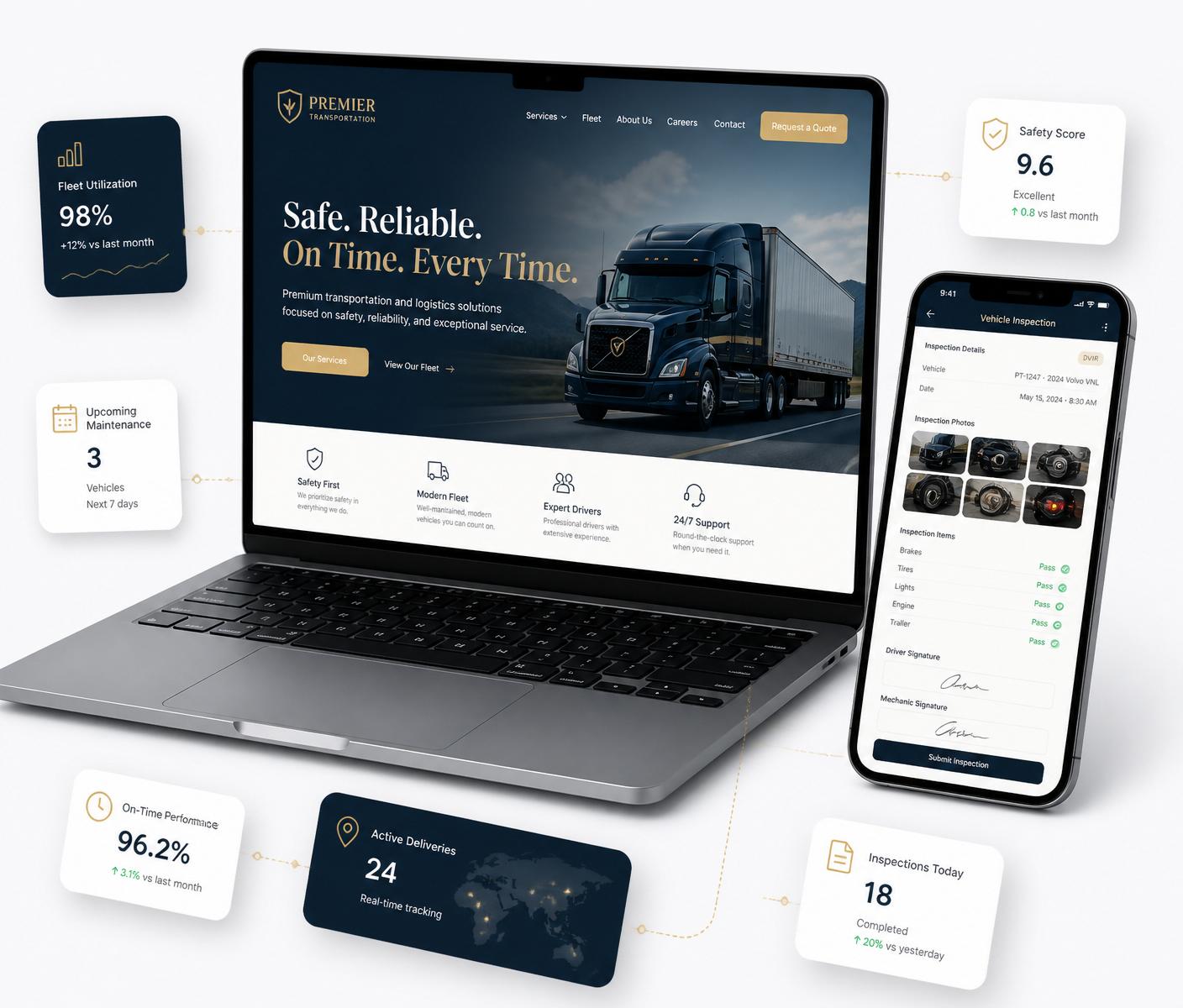 Transportation website and inspection app mockup